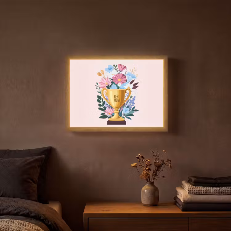 Trofee - Best Mom - Bloemen - Kleurrijk Light Box met batterij (Wandlamp) middel -sfeer4