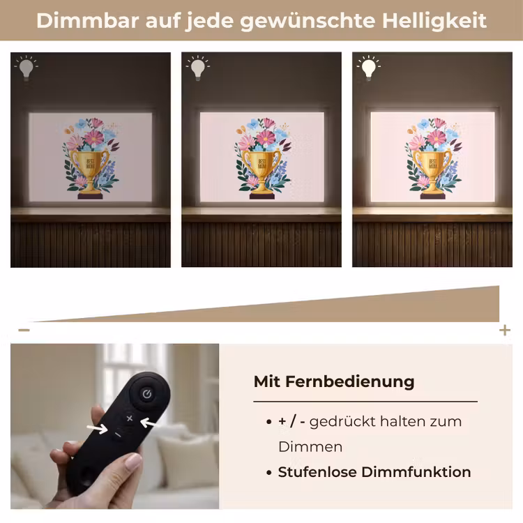 Trofee - Best Mom - Bloemen - Kleurrijk Light Box met batterij (Wandlamp) middel -USP_dimbaarDE