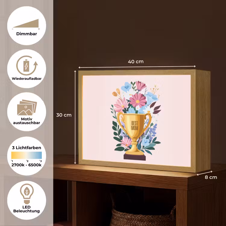 Trofee - Best Mom - Bloemen - Kleurrijk Light Box met batterij (Wandlamp) middel -USP_websiteoverzichtDE