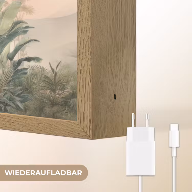 Tropisch landschap - palmbomen - Bloemen - Roze lucht Light Box met batterij (Wandlamp) middel -USP_websiteoplaadbaarDE