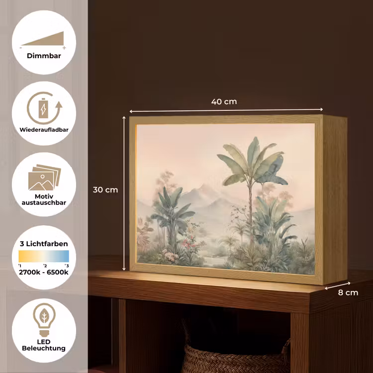 Tropisch landschap - palmbomen - Bloemen - Roze lucht Light Box met batterij (Wandlamp) middel -USP_websiteoverzichtDE