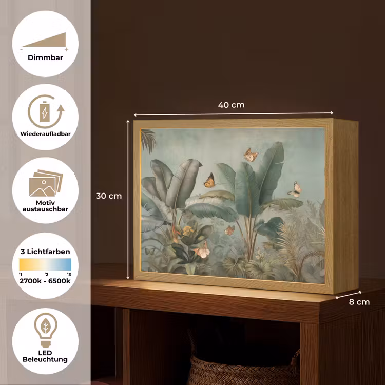 Tropisch bladerdek - Vlinders - groen - Bruin Light Box met batterij (Wandlamp) middel -USP_websiteoverzichtDE