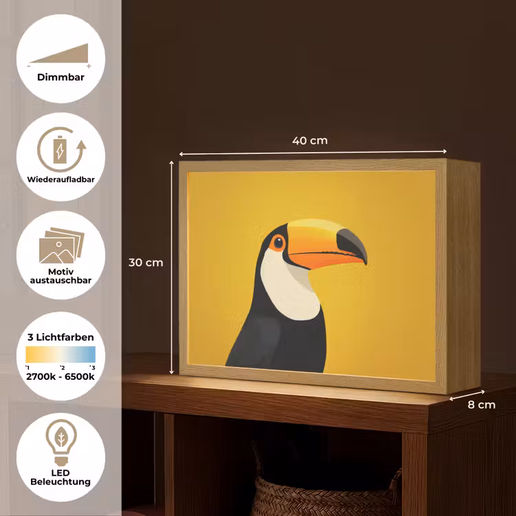 Toekan - Minimalistisch - Snavel - Oranje Light Box met batterij (Wandlamp) middel -USP_websiteoverzichtDE