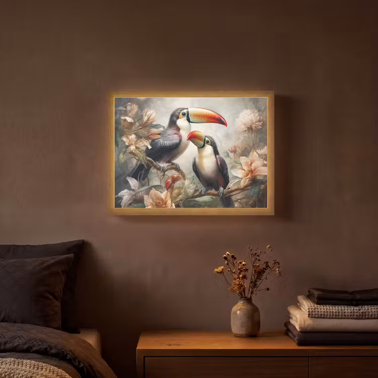 Toekan - Vogels - Bloemen - Jungle Light Box met batterij (Wandlamp) middel -sfeer4