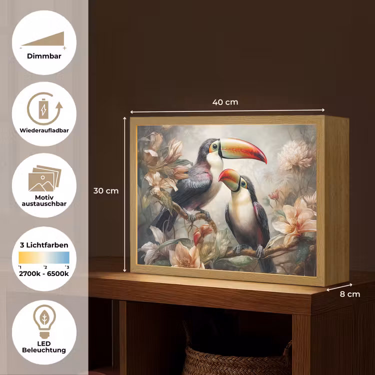 Toekan - Vogels - Bloemen - Jungle Light Box met batterij (Wandlamp) middel -USP_websiteoverzichtDE
