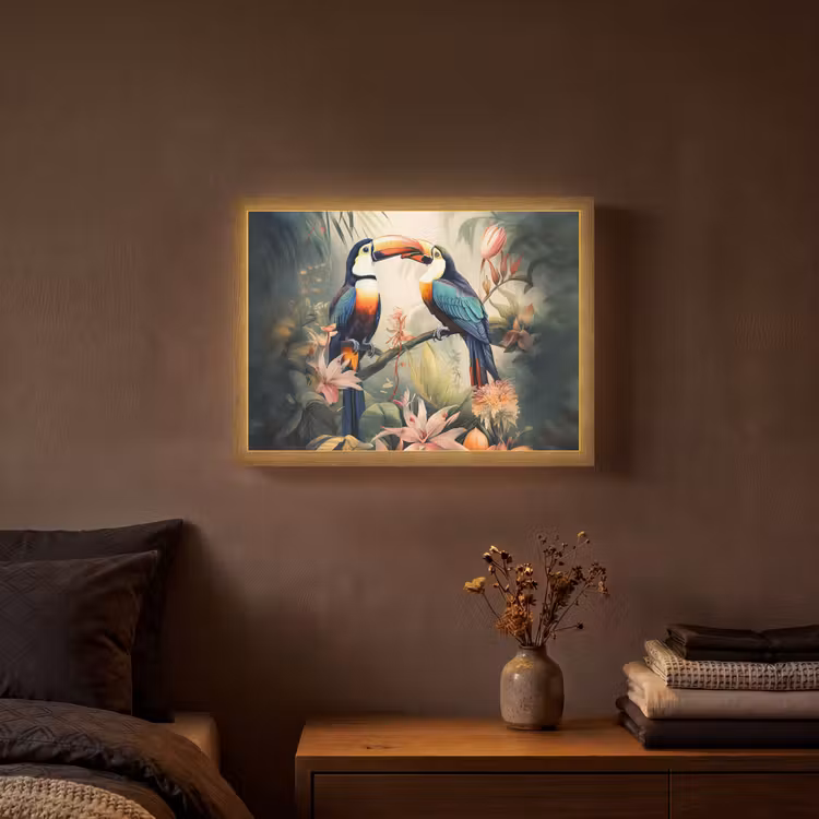 Toekan - Vogels - Bloemen - Natuur - Jungle Light Box met batterij (Wandlamp) middel -sfeer4