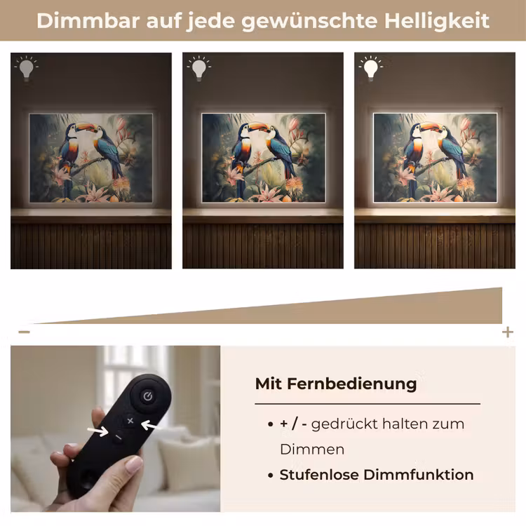 Toekan - Vogels - Bloemen - Natuur - Jungle Light Box met batterij (Wandlamp) middel -USP_dimbaarDE