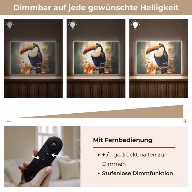 Toekan - Vogel - Bloemen - Planten Light Box met batterij (Wandlamp) middel -USP_dimbaarDE