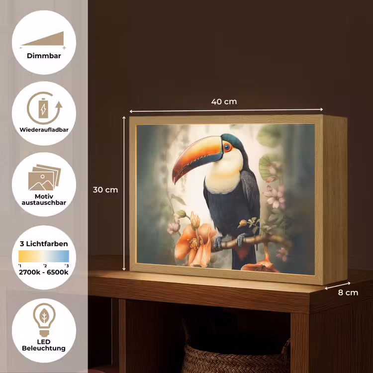 Toekan - Vogel - Bloemen - Planten Light Box met batterij (Wandlamp) middel -USP_websiteoverzichtDE