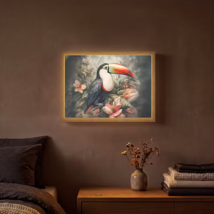 Toekan - Vogels - Bloemen - Planten - Tropisch Light Box met batterij (Wandlamp) middel -sfeer4