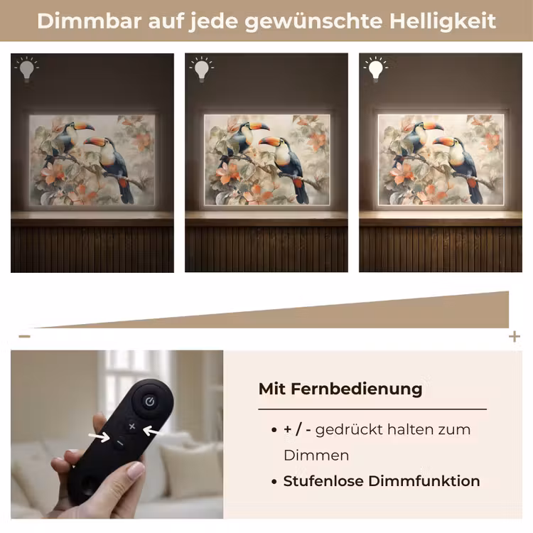 Toekan - Vogels - Bloemen - Tak Light Box met batterij (Wandlamp) middel -USP_dimbaarDE