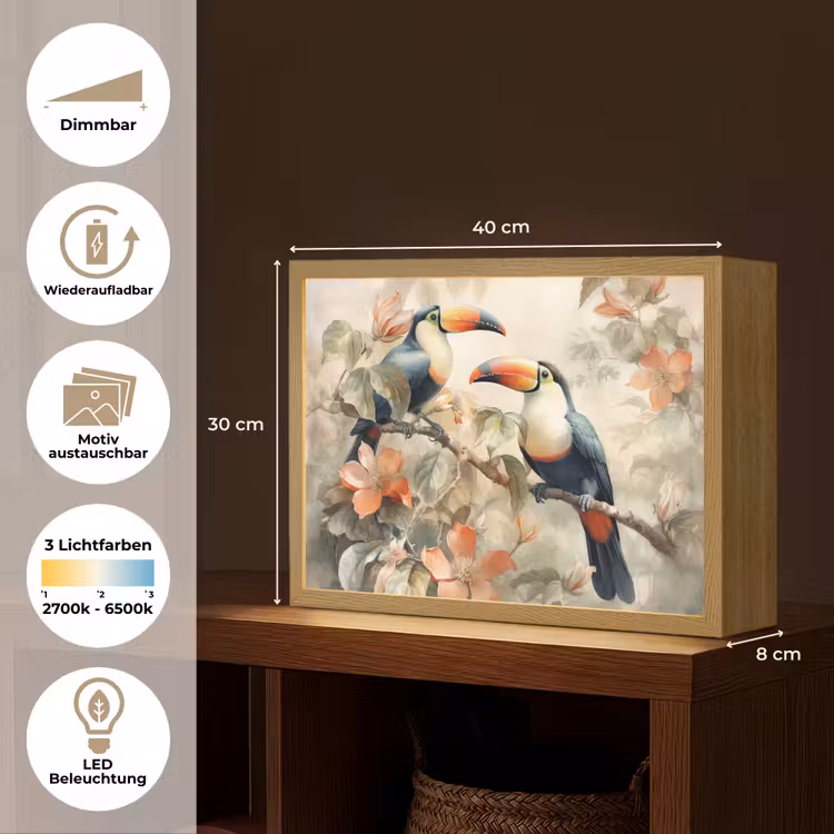 Toekan - Vogels - Bloemen - Tak Light Box met batterij (Wandlamp) middel -USP_websiteoverzichtDE