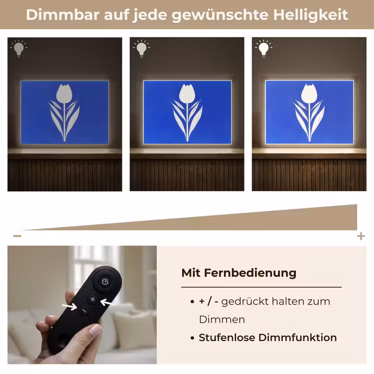 Tulp - Minimalistisch - Bladeren - Wit Light Box met batterij (Wandlamp) middel -USP_dimbaarDE