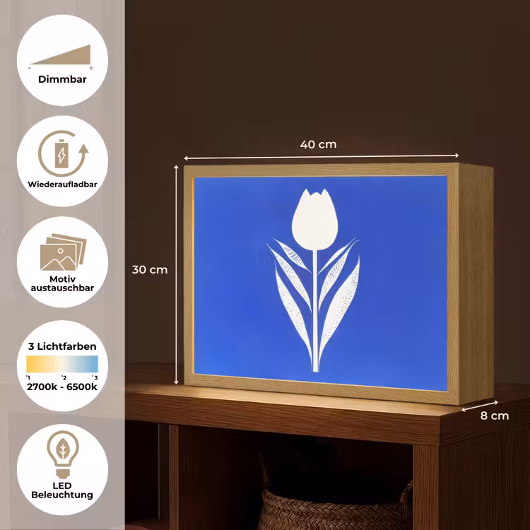 Tulp - Minimalistisch - Bladeren - Wit Light Box met batterij (Wandlamp) middel -USP_websiteoverzichtDE