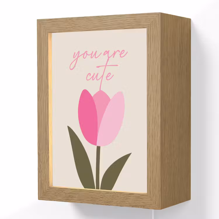 Tulp - Roze - Valentijn - Bloem Light Box met kabel (Wandlamp) klein -3d