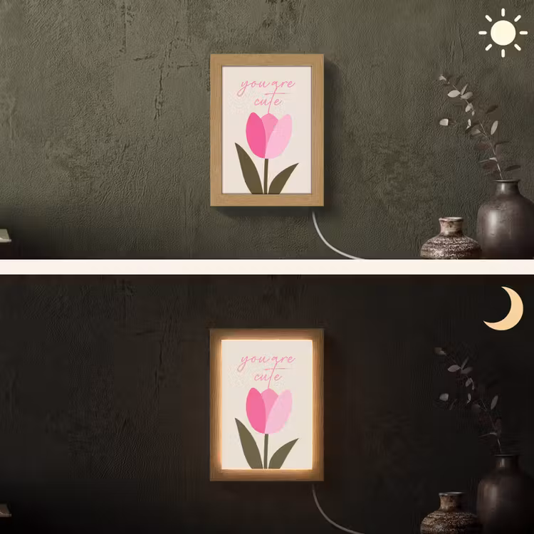 Tulp - Roze - Valentijn - Bloem Light Box met kabel (Wandlamp) klein -sfeer3