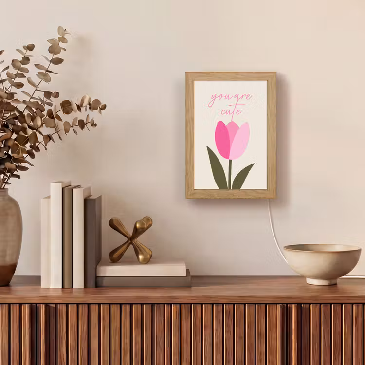 Tulp - Roze - Valentijn - Bloem Light Box met kabel (Wandlamp) klein -sfeer2