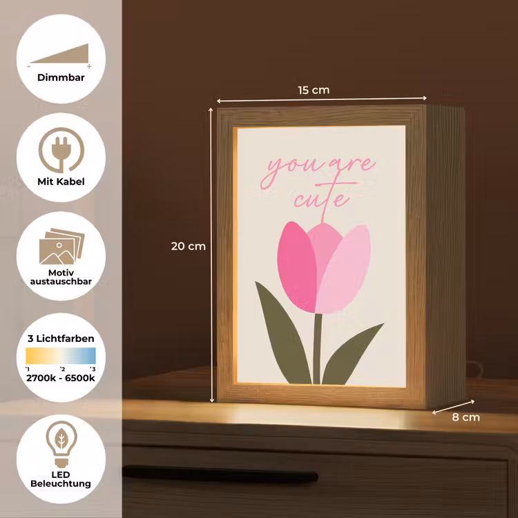 Tulp - Roze - Valentijn - Bloem Light Box met kabel (Wandlamp) klein -USP_websiteoverzichtDE