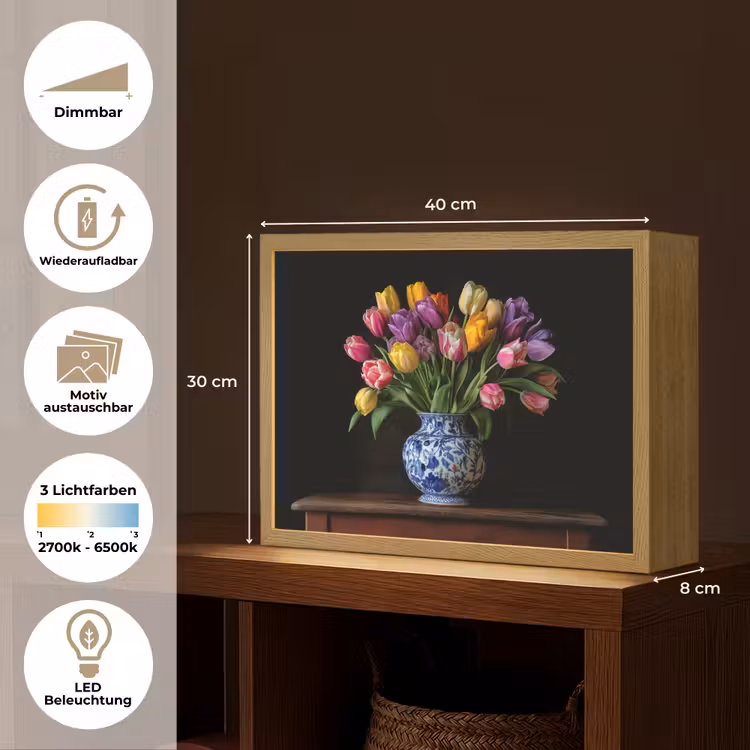 Tulpen - Kleuren - Hout - Vaas Light Box met batterij (Wandlamp) middel -USP_websiteoverzichtDE