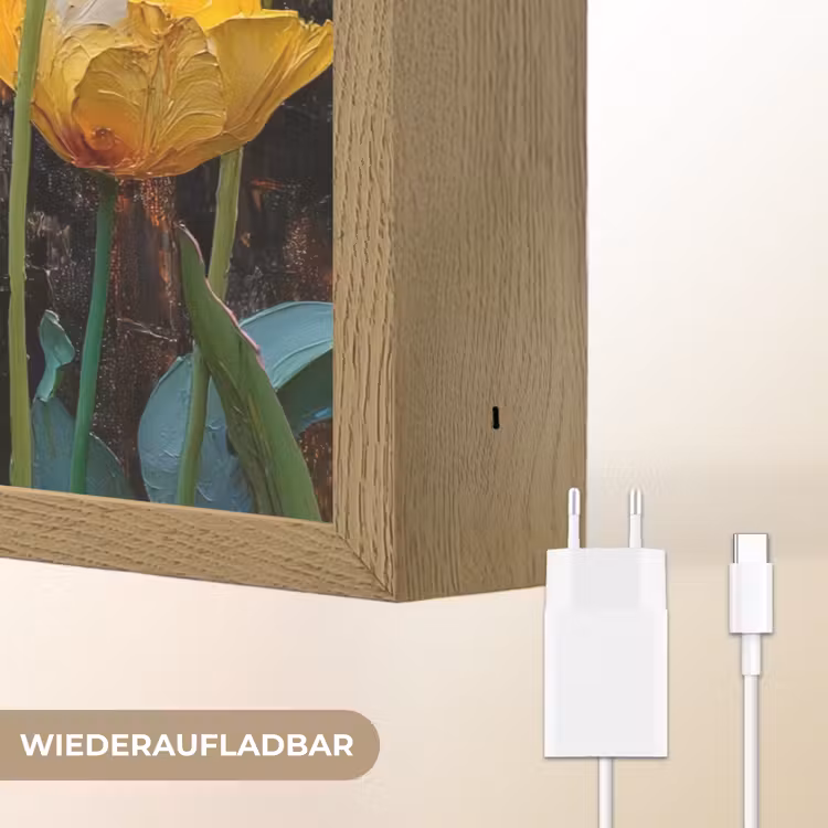 Tulpen - Geel - Penseelstreken - Abstract Light Box met batterij (Wandlamp) middel -USP_websiteoplaadbaarDE