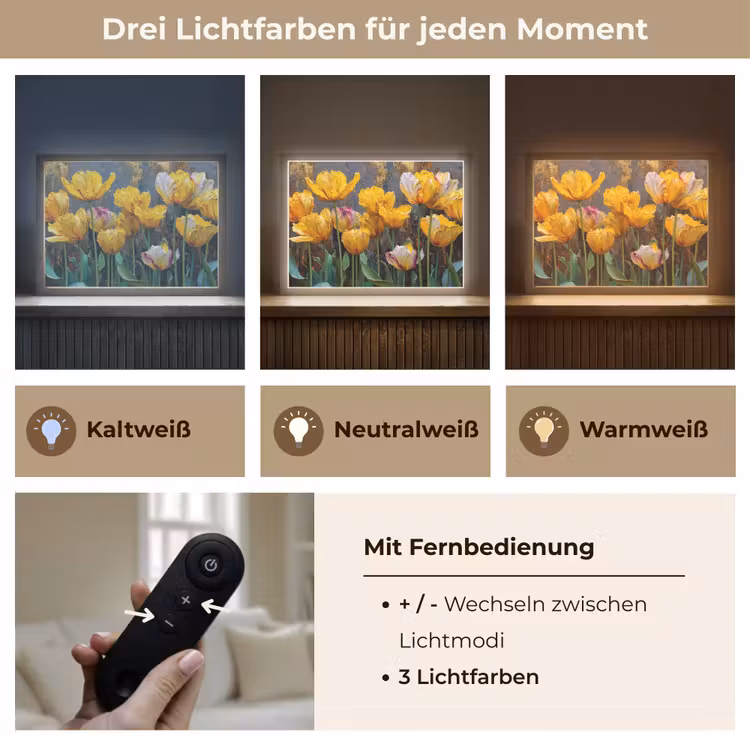 Tulpen - Geel - Penseelstreken - Abstract Light Box met batterij (Wandlamp) middel -USP_lichtkleurDE