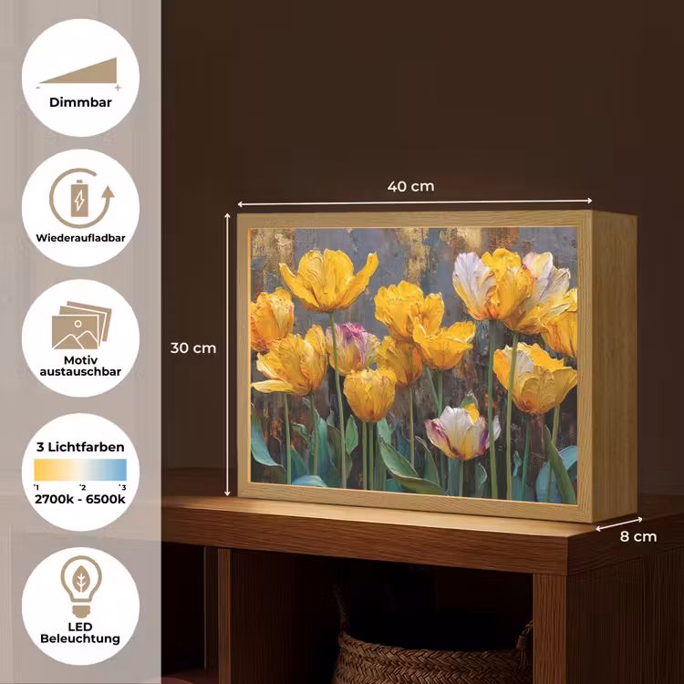Tulpen - Geel - Penseelstreken - Abstract Light Box met batterij (Wandlamp) middel -USP_websiteoverzichtDE