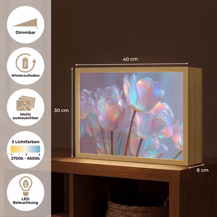 Tulpen - Glazen - Bloemblaadjes - Pasteltinten Light Box met batterij (Wandlamp) middel -USP_websiteoverzichtDE