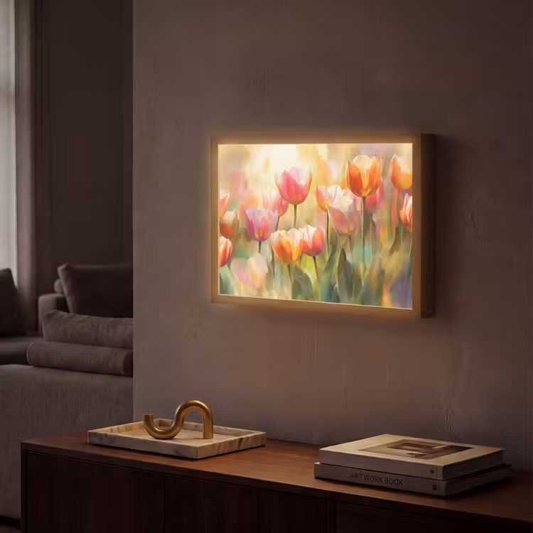Tulpen - Sprookjesachtig - Kleurrijk Light Box met batterij (Wandlamp) middel -sfeer1