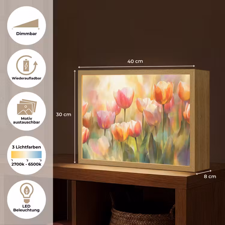 Tulpen - Sprookjesachtig - Kleurrijk Light Box met batterij (Wandlamp) middel -USP_websiteoverzichtDE