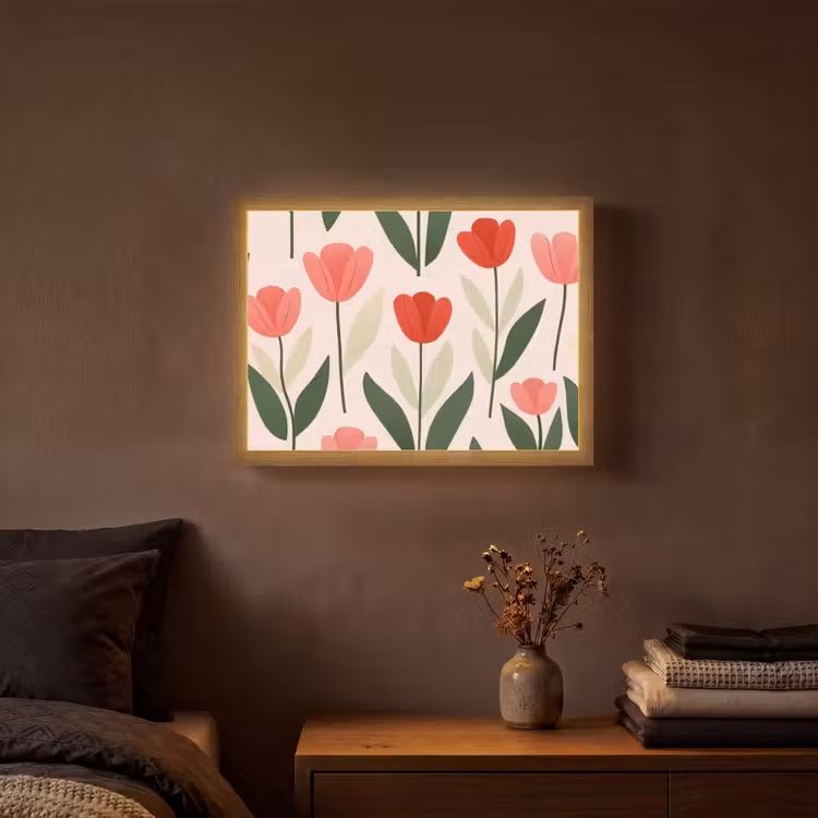 Tulpen - Modern - Roze Light Box met batterij (Wandlamp) middel -sfeer4