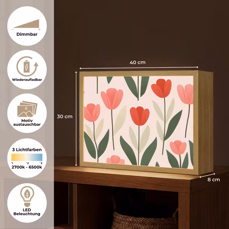 Tulpen - Modern - Roze Light Box met batterij (Wandlamp) middel -USP_websiteoverzichtDE