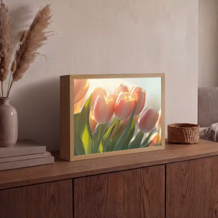 Tulpen - Roze - Zonnestralen Light Box met batterij (Wandlamp) middel -sfeer2