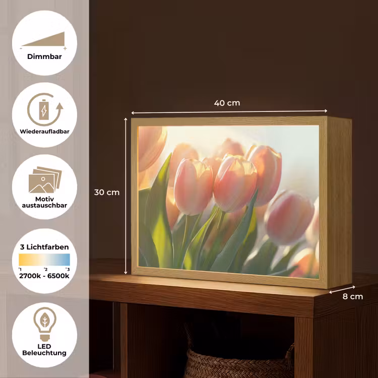 Tulpen - Roze - Zonnestralen Light Box met batterij (Wandlamp) middel -USP_websiteoverzichtDE