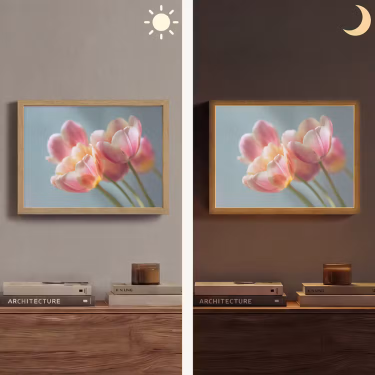 Tulpen - Roze - Stelen Light Box met batterij (Wandlamp) middel -sfeer3
