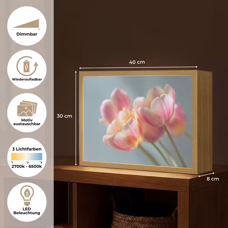 Tulpen - Roze - Stelen Light Box met batterij (Wandlamp) middel -USP_websiteoverzichtDE