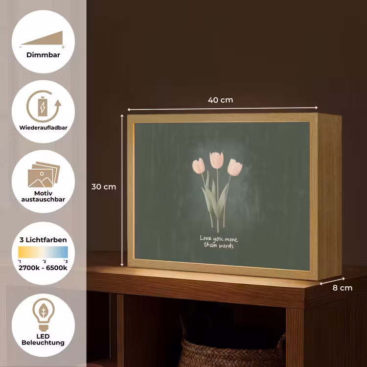 Tulpen - Roze - Tekst - Love Light Box met batterij (Wandlamp) middel -USP_websiteoverzichtDE