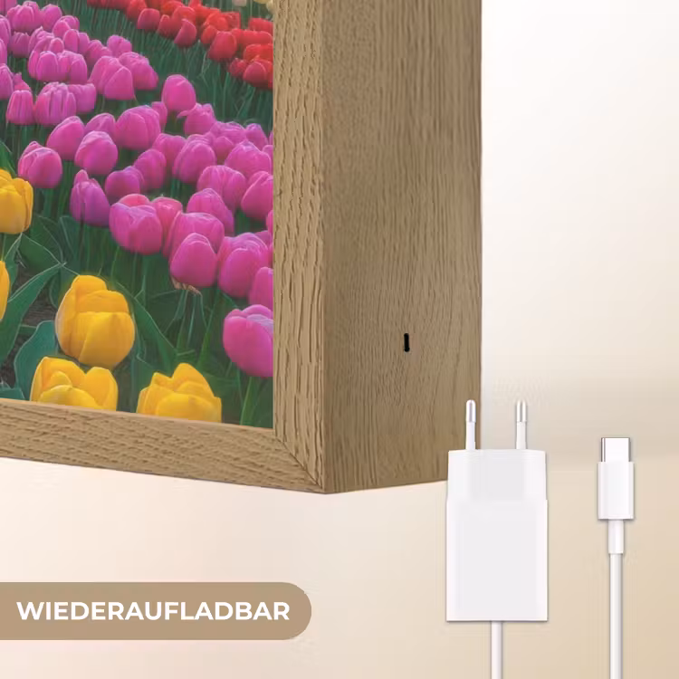 Tulpenveld - Zonsondergang - Kleurrijk Light Box met batterij (Wandlamp) middel -USP_websiteoplaadbaarDE
