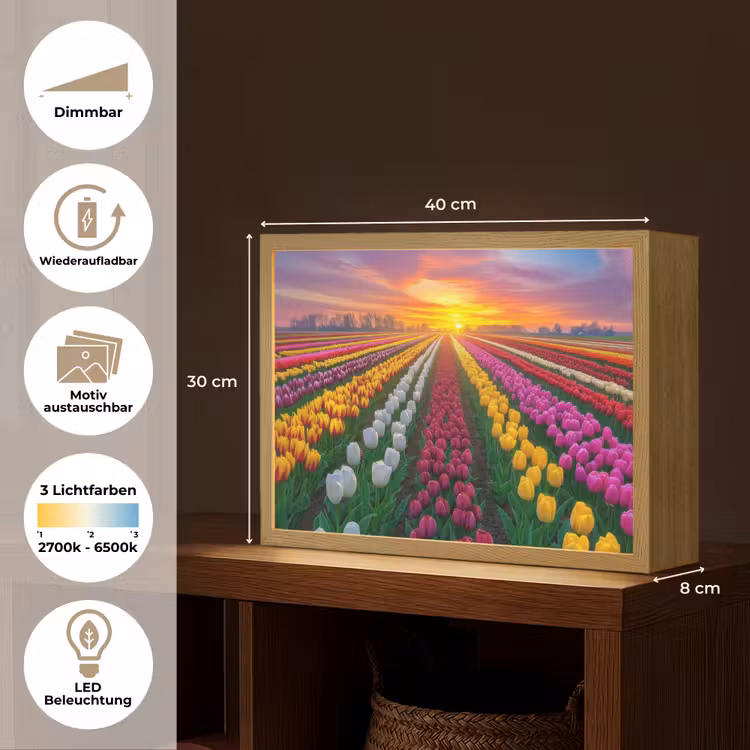 Tulpenveld - Zonsondergang - Kleurrijk Light Box met batterij (Wandlamp) middel -USP_websiteoverzichtDE