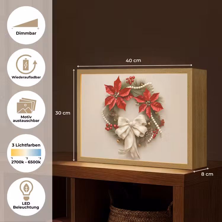 Deurkrans - Strik - Kerst - Rood - Groen Light Box met batterij (Wandlamp) middel -USP_websiteoverzichtDE