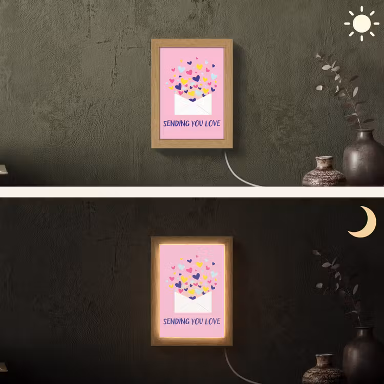 Envelop - Love - Hartjes - Valentijn Light Box met kabel (Wandlamp) klein -sfeer3