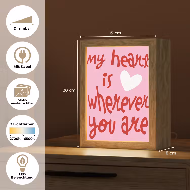 Valentijn - Hart - Liefde - Roze Light Box met kabel (Wandlamp) klein -USP_websiteoverzichtDE