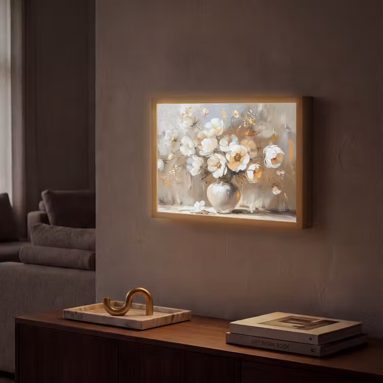 Vaas - Bloemen - Kunst - Goud Light Box met batterij (Wandlamp) middel -sfeer1