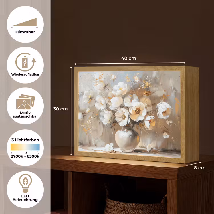 Vaas - Bloemen - Kunst - Goud Light Box met batterij (Wandlamp) middel -USP_websiteoverzichtDE