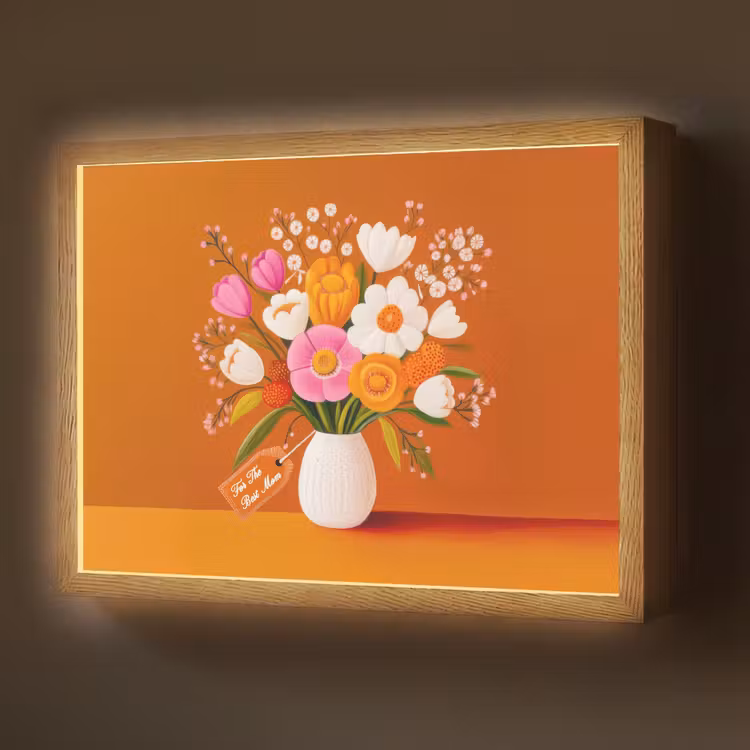 Vaas - Bloemen - Oranje Light Box met batterij (Wandlamp) middel -z3d_website
