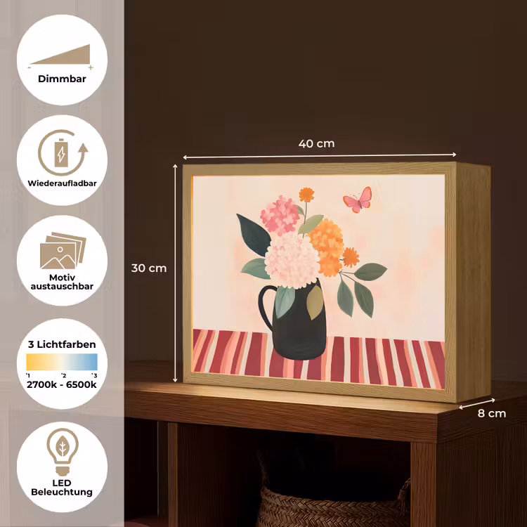 Vaas - Bloemen - Vlinder - Rood Light Box met batterij (Wandlamp) middel -USP_websiteoverzichtDE