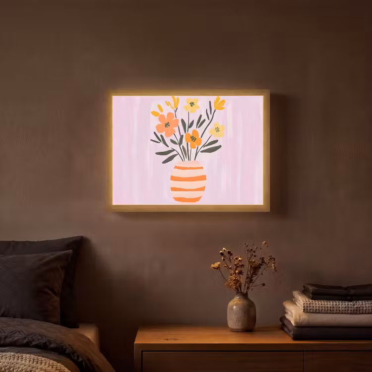 Vaas - Gestreept - Bloemen - Oranje Light Box met batterij (Wandlamp) middel -sfeer4