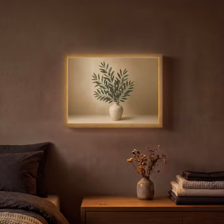 Vaas - Olijftakken - Bladeren - Beige Light Box met batterij (Wandlamp) middel -sfeer4