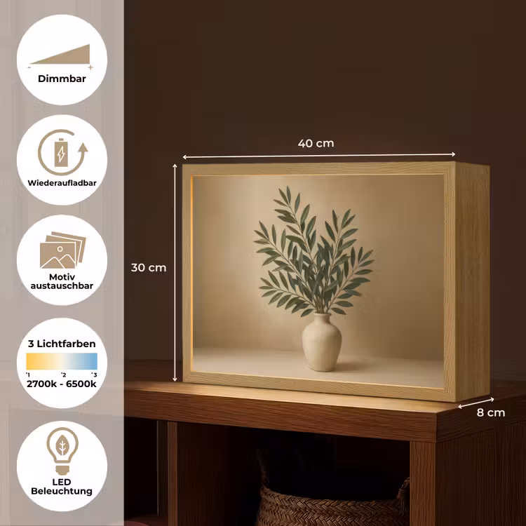 Vaas - Olijftakken - Bladeren - Beige Light Box met batterij (Wandlamp) middel -USP_websiteoverzichtDE