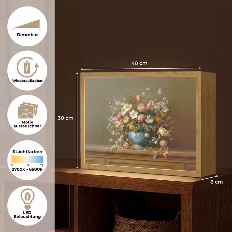 Vaas - Pastel - Kleuren - Bloemen Light Box met batterij (Wandlamp) middel -USP_websiteoverzichtDE
