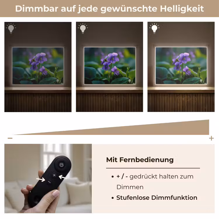 Viooltjes - Paars - Bloem - Bladeren Light Box met batterij (Wandlamp) middel -USP_dimbaarDE